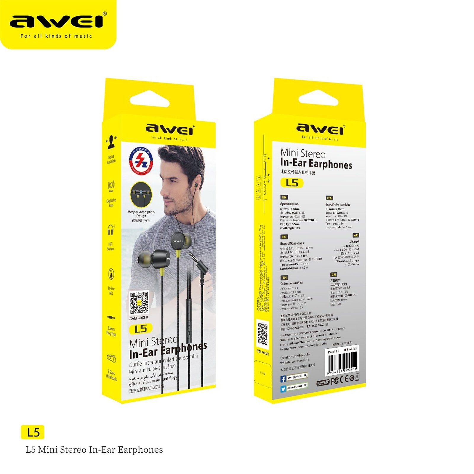 Auriculares Awei L5 3.5mm con cable - Imagen 3
