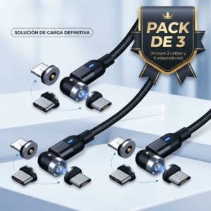 Pack: 3x Cable Carga Magnético 2a 540 Micro Usb + Tipo-c + Ios /2 Mts - Negro.