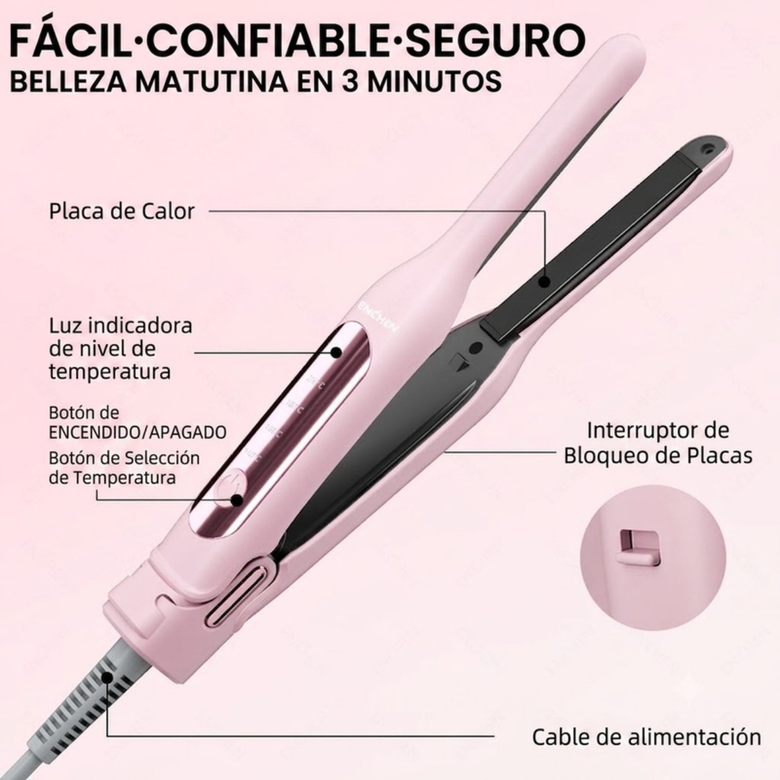Plancha alisadora de cabello Enchen H10 - Rosado - Imagen 4