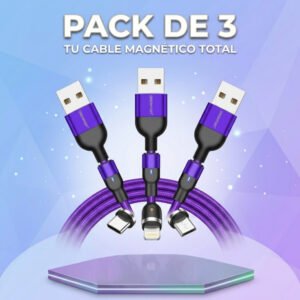 Pack: 3x Cable Carga Magnético 2a 540 Micro Usb + Tipo-c + Ios /2 Mts - Púrpura.