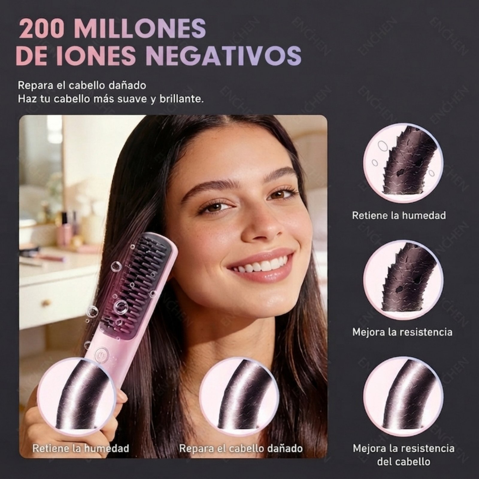 Peine alisador de cabello Enchen H6 - Rosado - Imagen 4