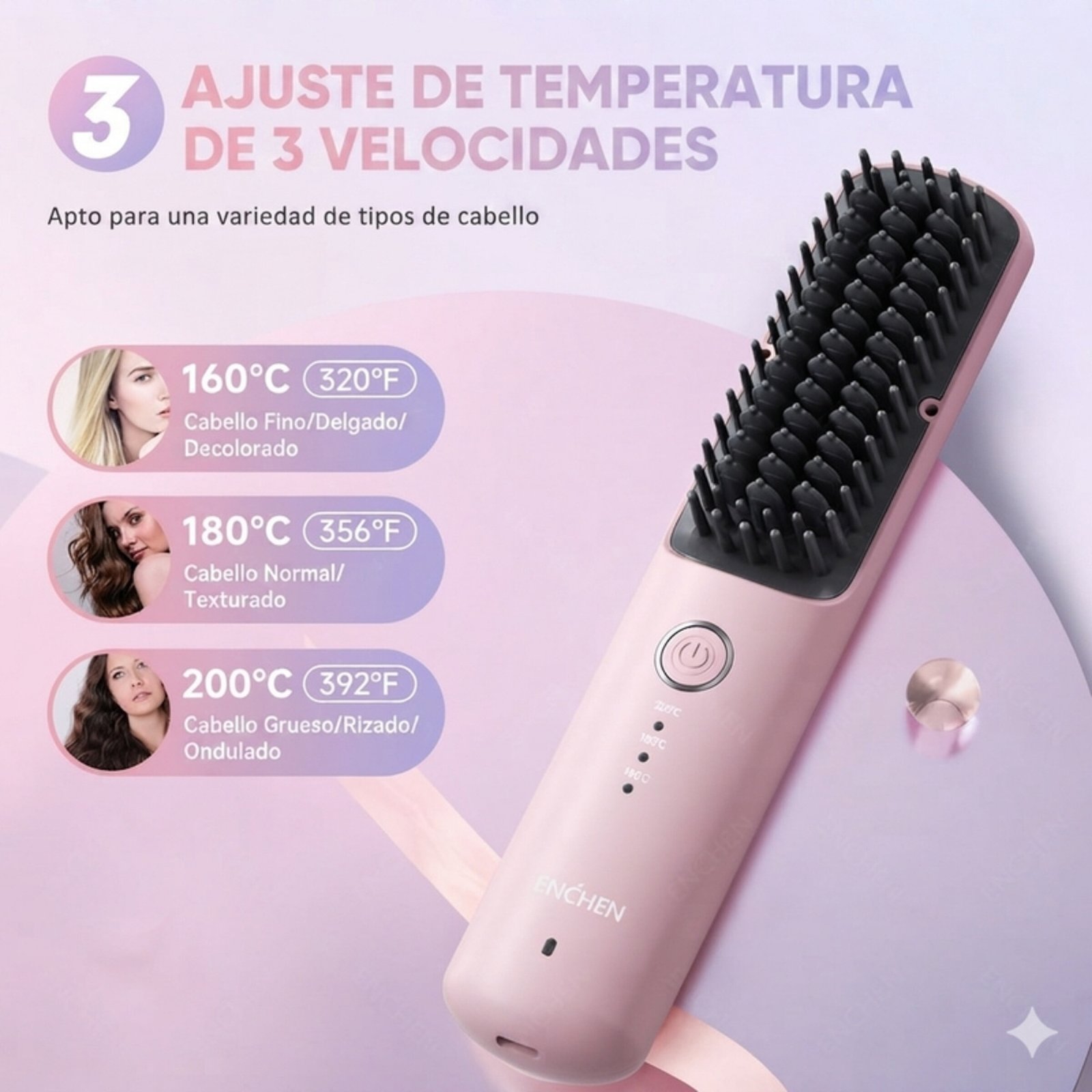 Peine alisador de cabello Enchen H6 - Rosado - Imagen 6